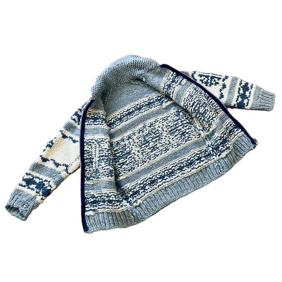 Cowichan Hand Knit Wool Cardigan Sweater Blue/Cream Snowflake Pattern Vintage - Picture 7 of 8